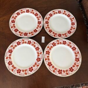 4 Vintage Wedgwood China Rusty Red Flowers & Leaves Dinner Plates 10.75”D -Set 1